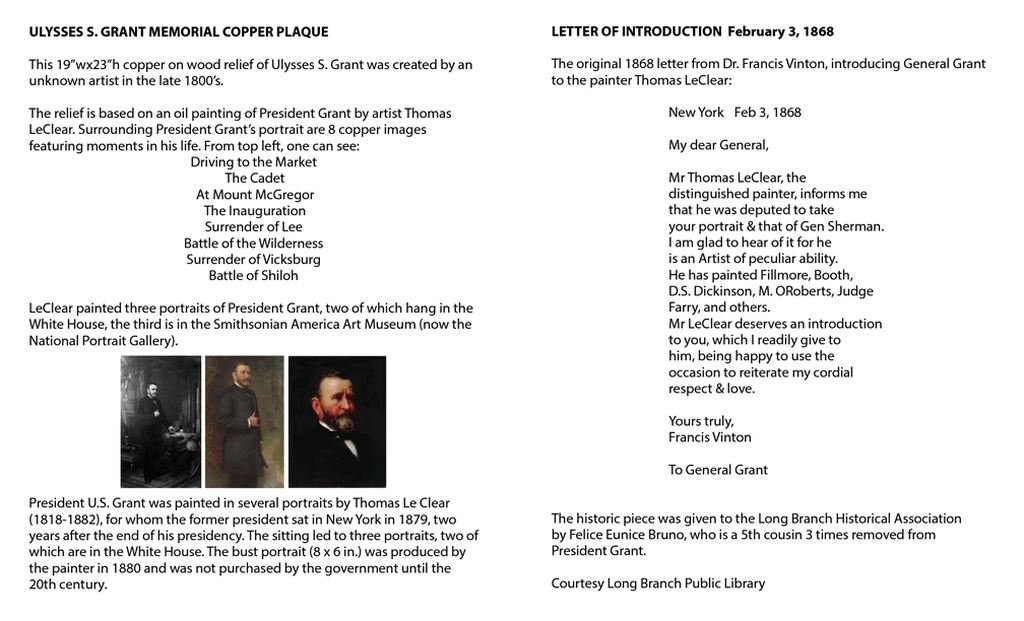 Grant Memorial Copper Plaque